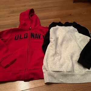 Old Navy Kids Red Hoodie and Black & Gray Sweatshirt